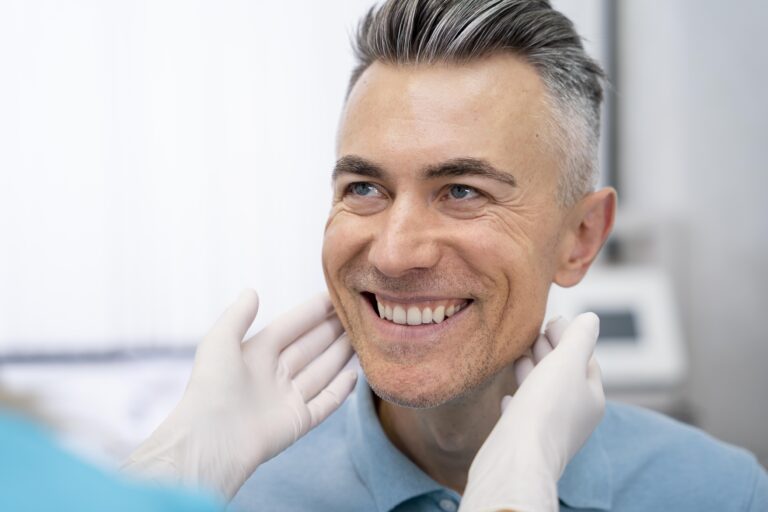Dentist checking a dental patient’s smile